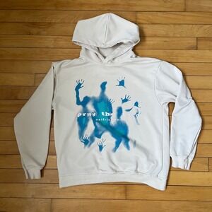 Aelfric Eden Pray the Lord Graphic Hoodie Cream Blue Oversized Streetwear Mens L